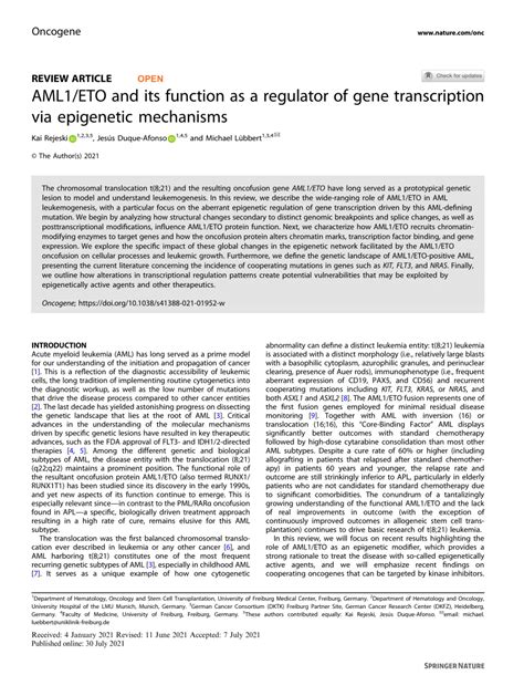 aomlx1|AML1/ETO and its function as a regulator of gene transcription via .